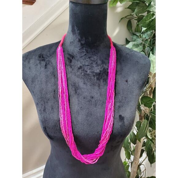 Women's Pink MultiLayered Bead Chunky Stylish Necklace - Picture 6 of 6